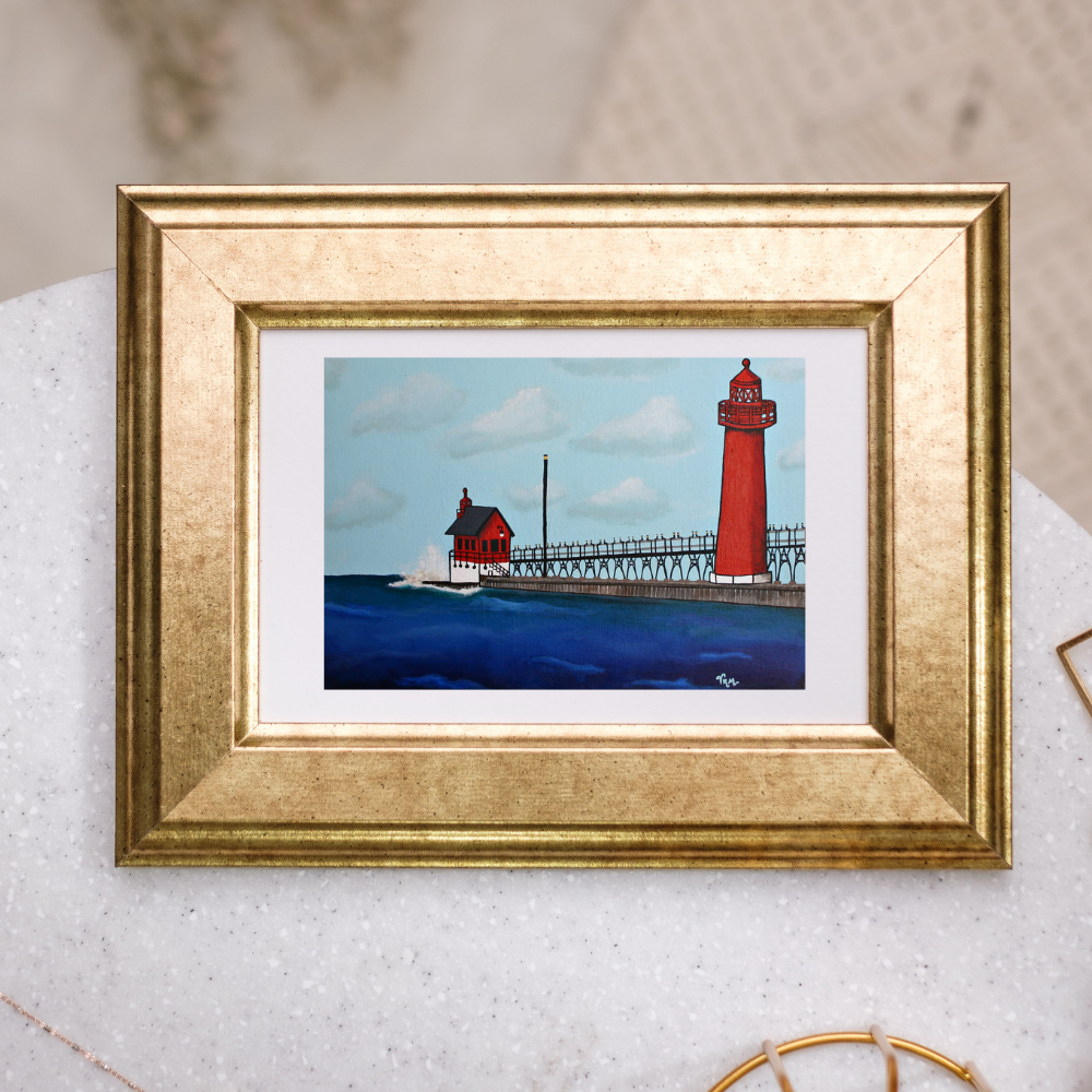 Michigan Lighthouse Greeting Card | Great Lakes Lighthouse Art | Nautical Greeting Card | Original Artwork by VRM Studios