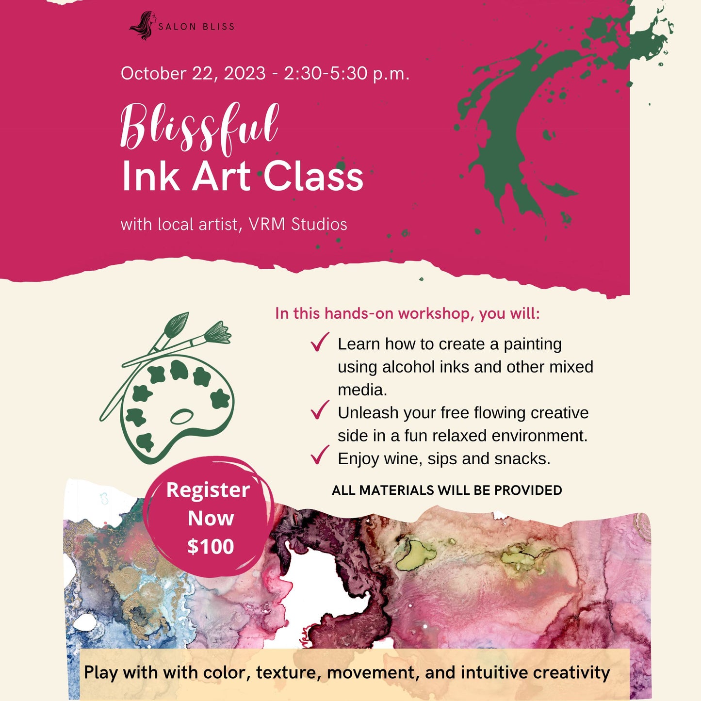 Blissful Ink Art Class - October 22, 2023 - 1 Seat Registration