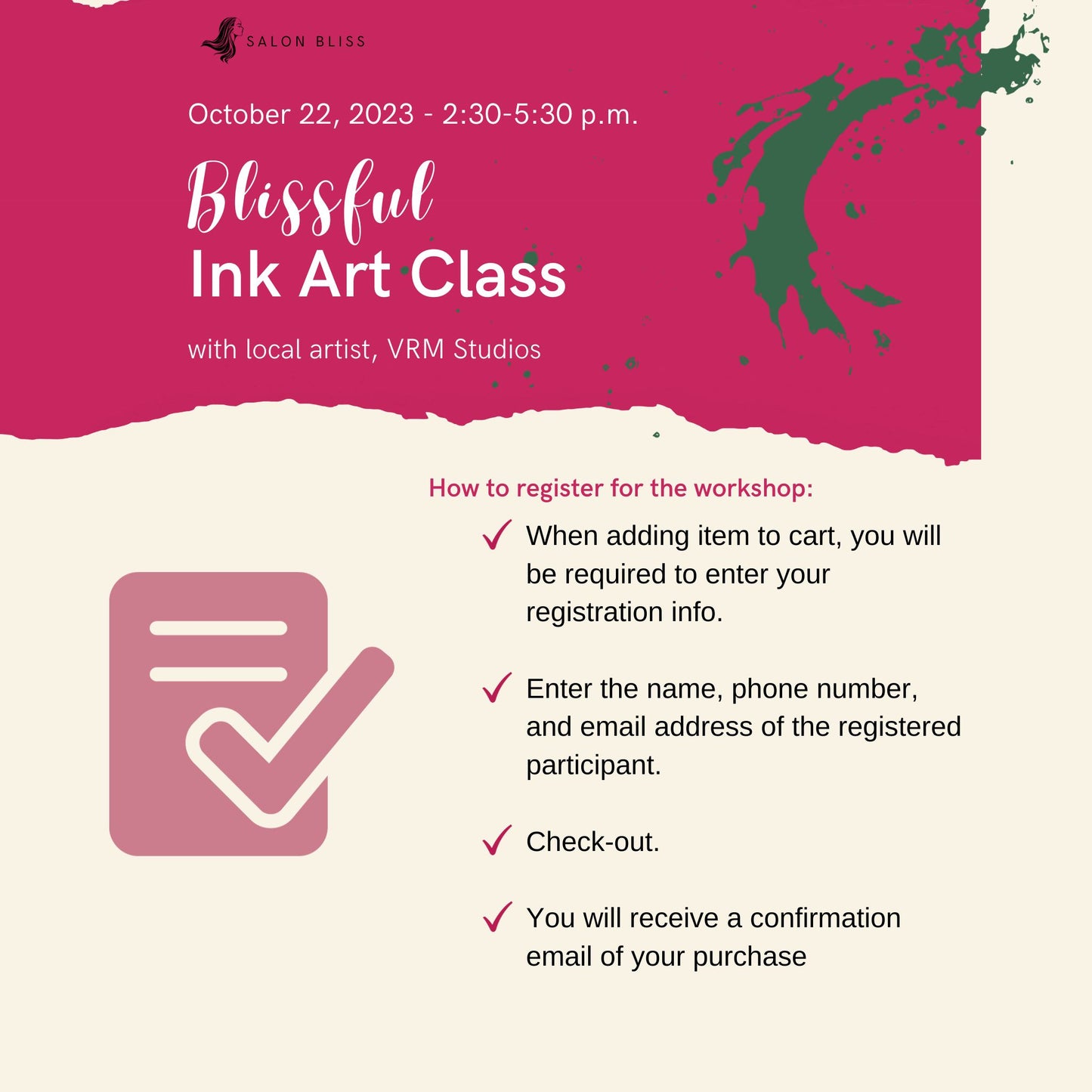 Blissful Ink Art Class - October 22, 2023 - 1 Seat Registration