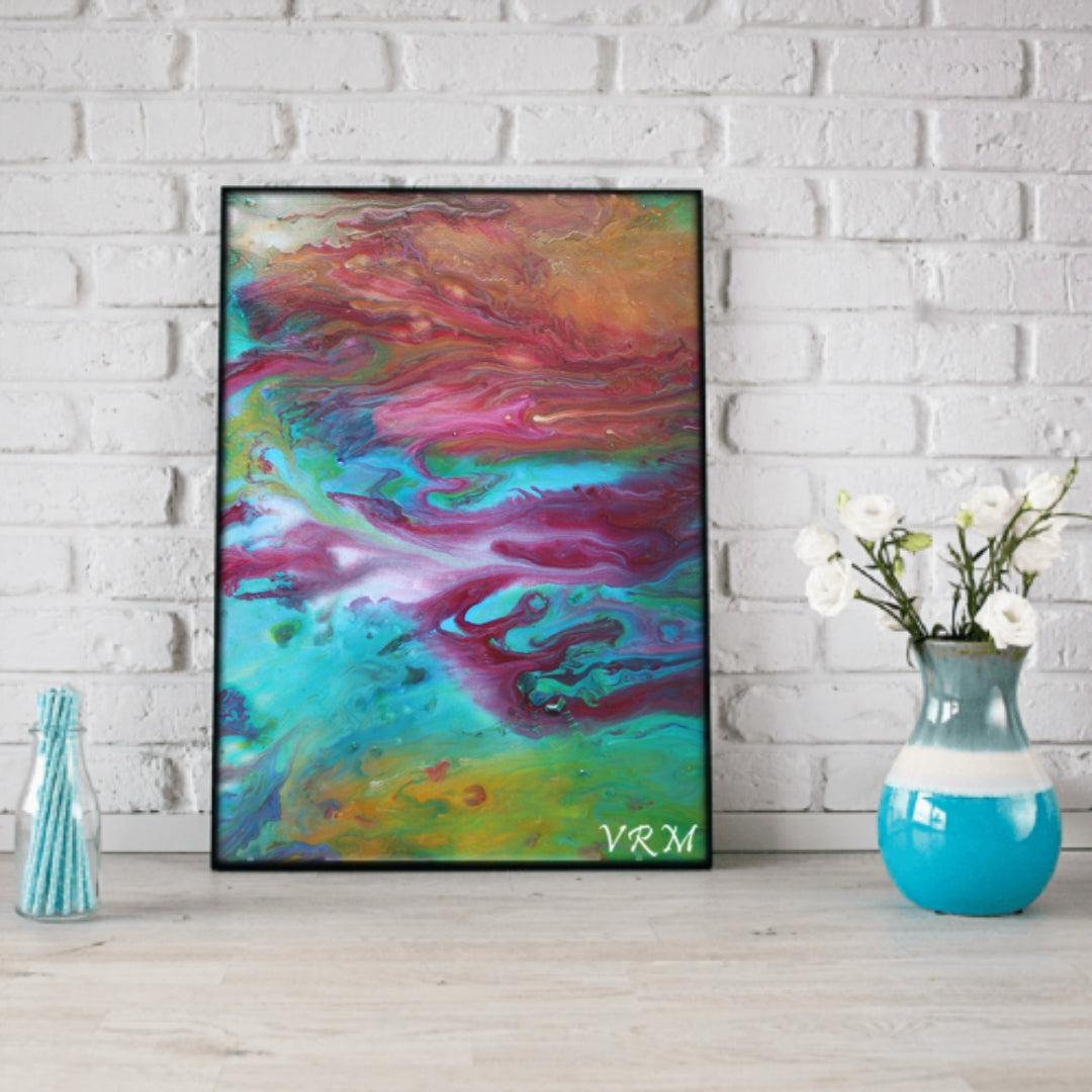 Jellyfish, original fluid painting on canvas, 16x20 inches