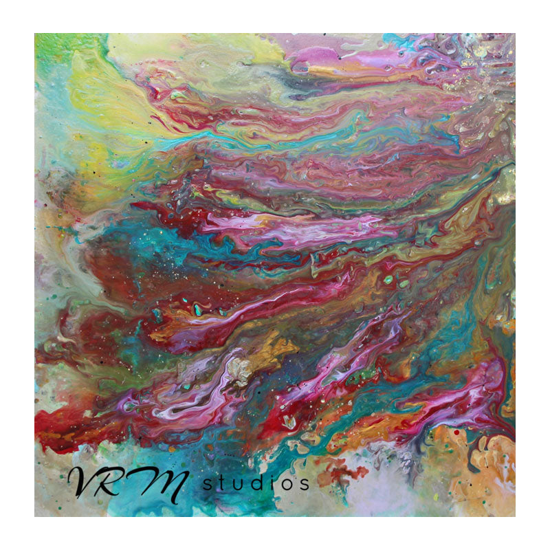 Trippy Bloom, original fluid painting on canvas, 30x30 inches