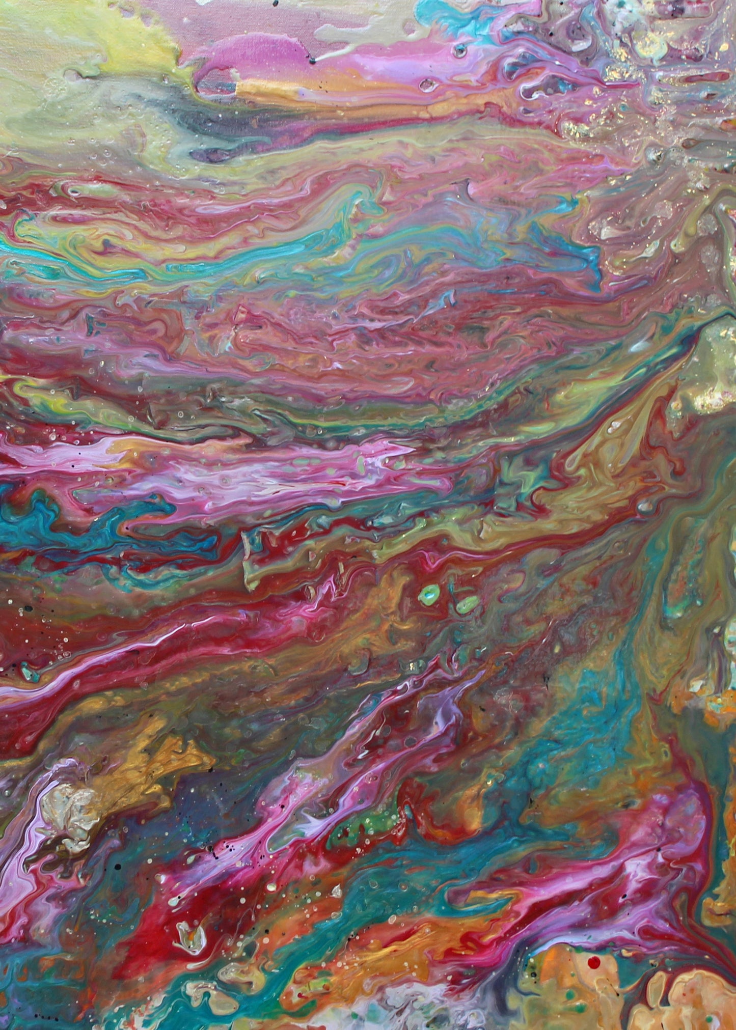 Trippy Bloom, original fluid painting on canvas, 30x30 inches