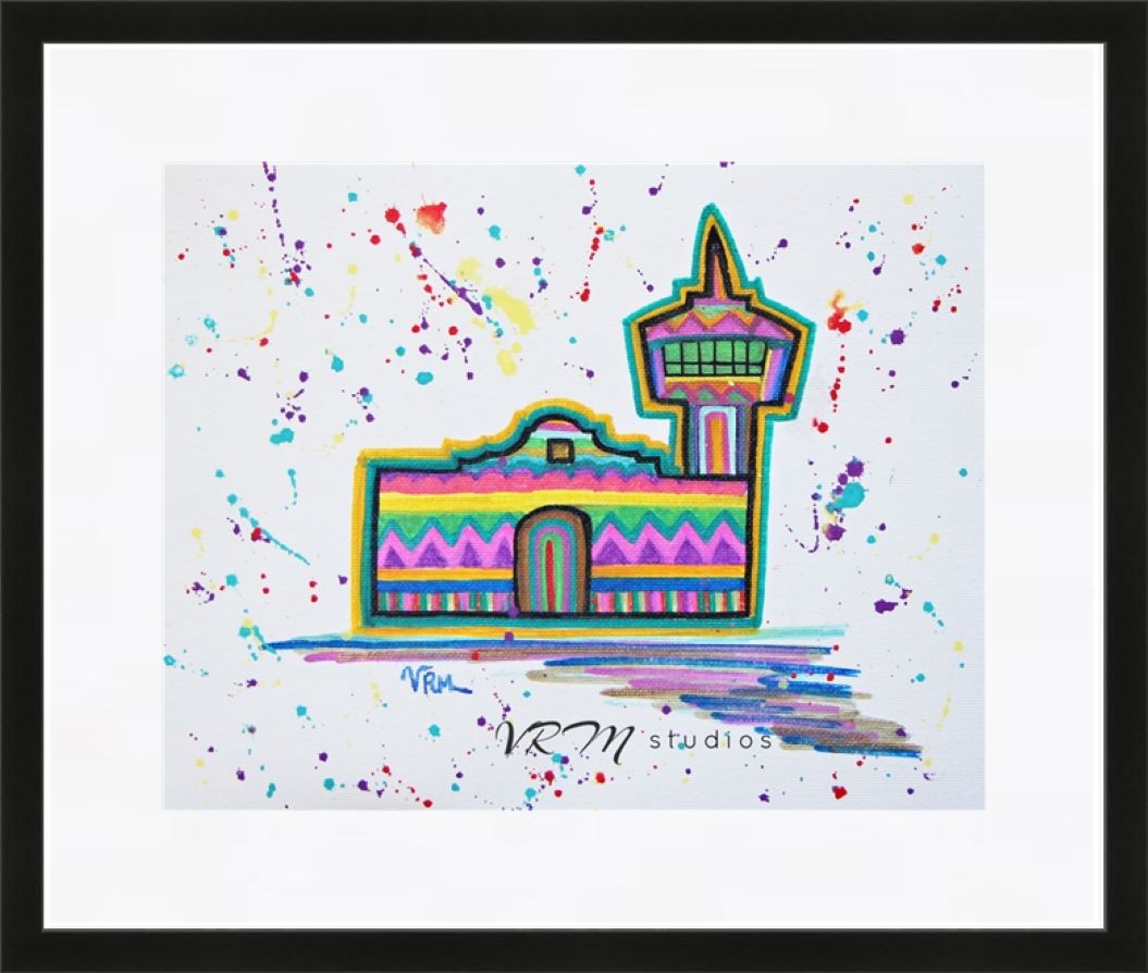 SA Fiesta, original folk art painting on canvas sheet, matted, 11x14 inches