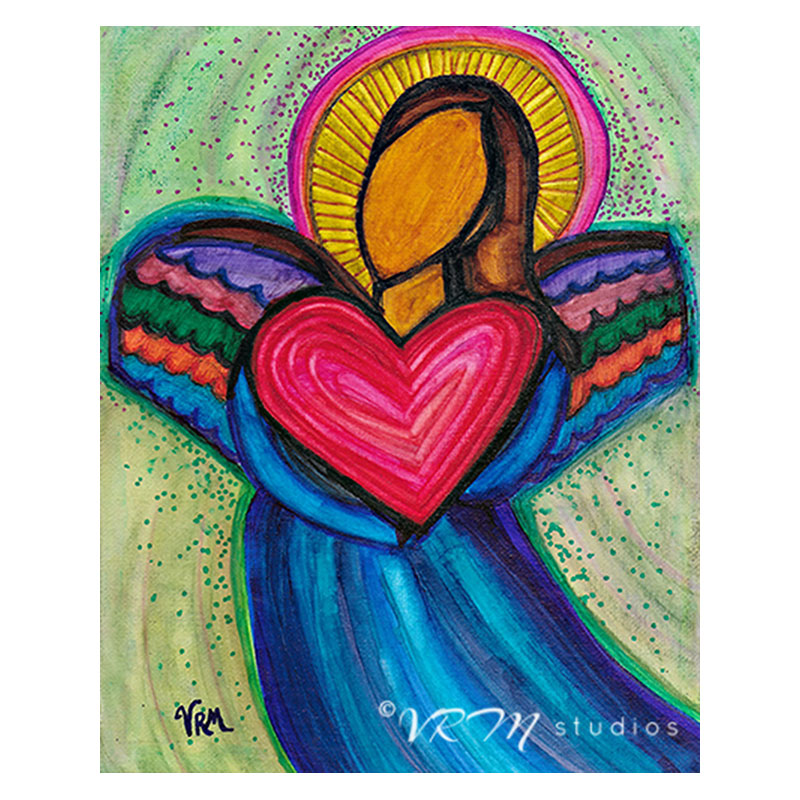 Serenity Angel, original angel folk art painting on canvas sheet, matted, 11x14 inches