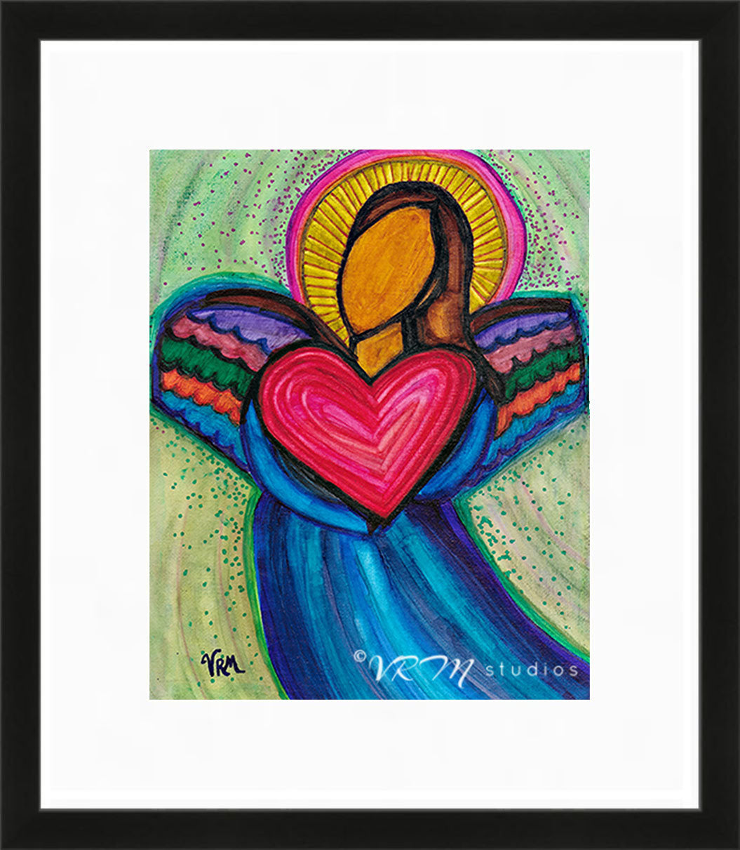 Serenity Angel, original angel folk art painting on canvas sheet, matted, 11x14 inches