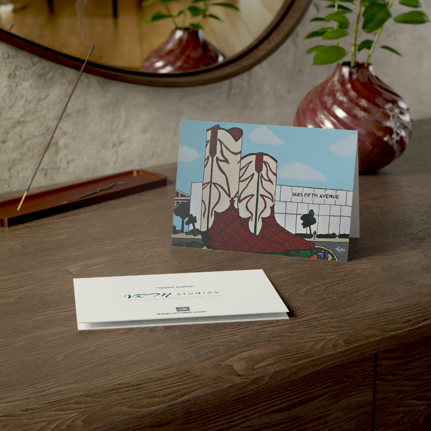 Giant Cowboy Boots Greeting Card | San Antonio Texas Art Card | North Star Mall Landmark | Original Artwork by VRM Studios