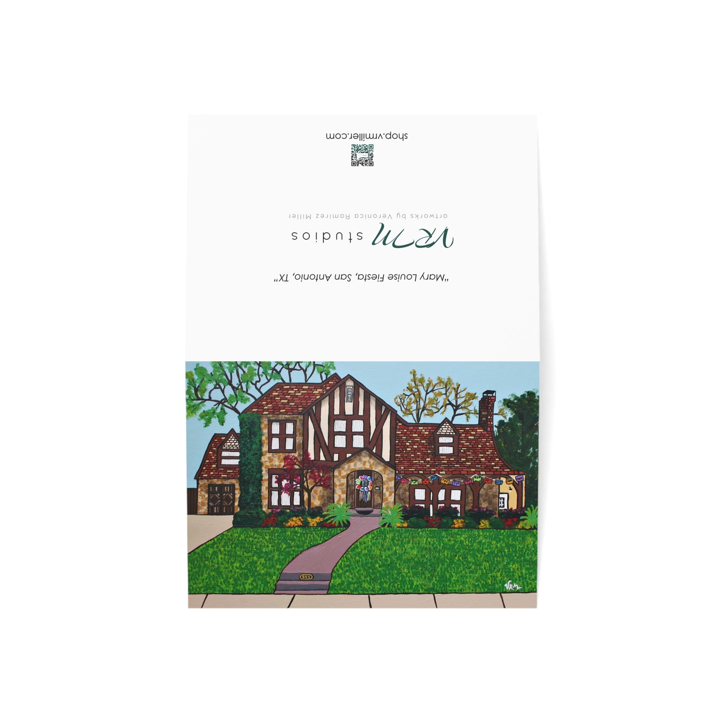 Tudor House Greeting Card | San Antonio Fiesta Wreath Art | Housewarming Card | Original Artwork by VRM Studios