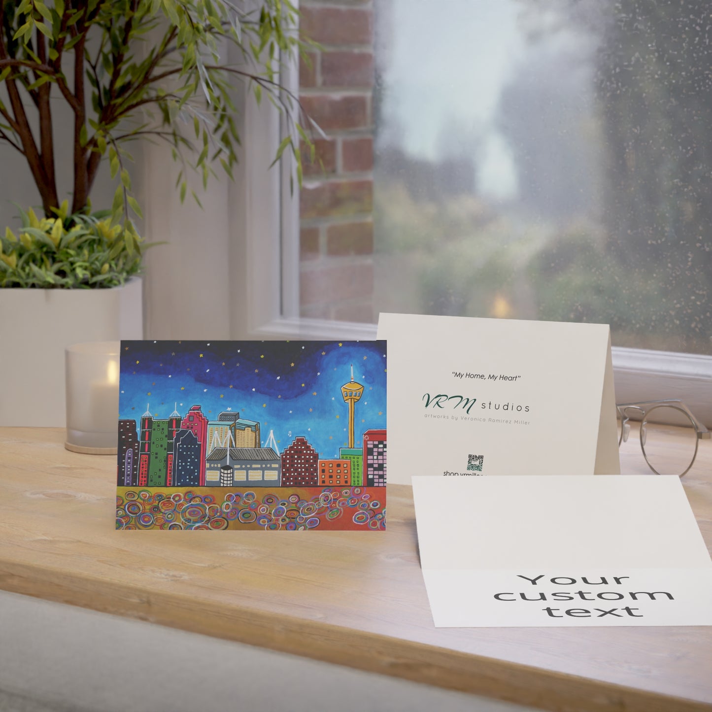 San Antonio Skyline Greeting Card | Texas Cityscape Art Card | Alamo City Gift | San Antonio Souvenir | Original Artwork by VRM Studios