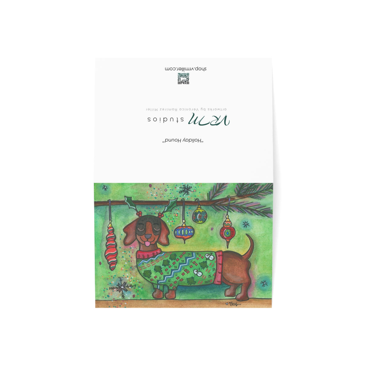 Dachshund Christmas Card | Wiener Dog Holiday Greeting Card | Cute Christmas Dog Art | Dog Lover Gift | Original Art by VRM Studios