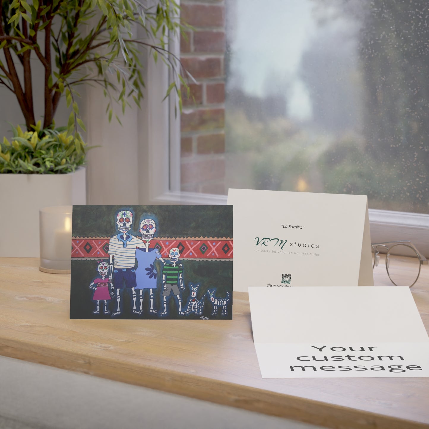 La Familia Skeleton Family Greeting Card | Day of the Dead Art Card | Sugar Skull Family | Original Artwork by VRM Studios