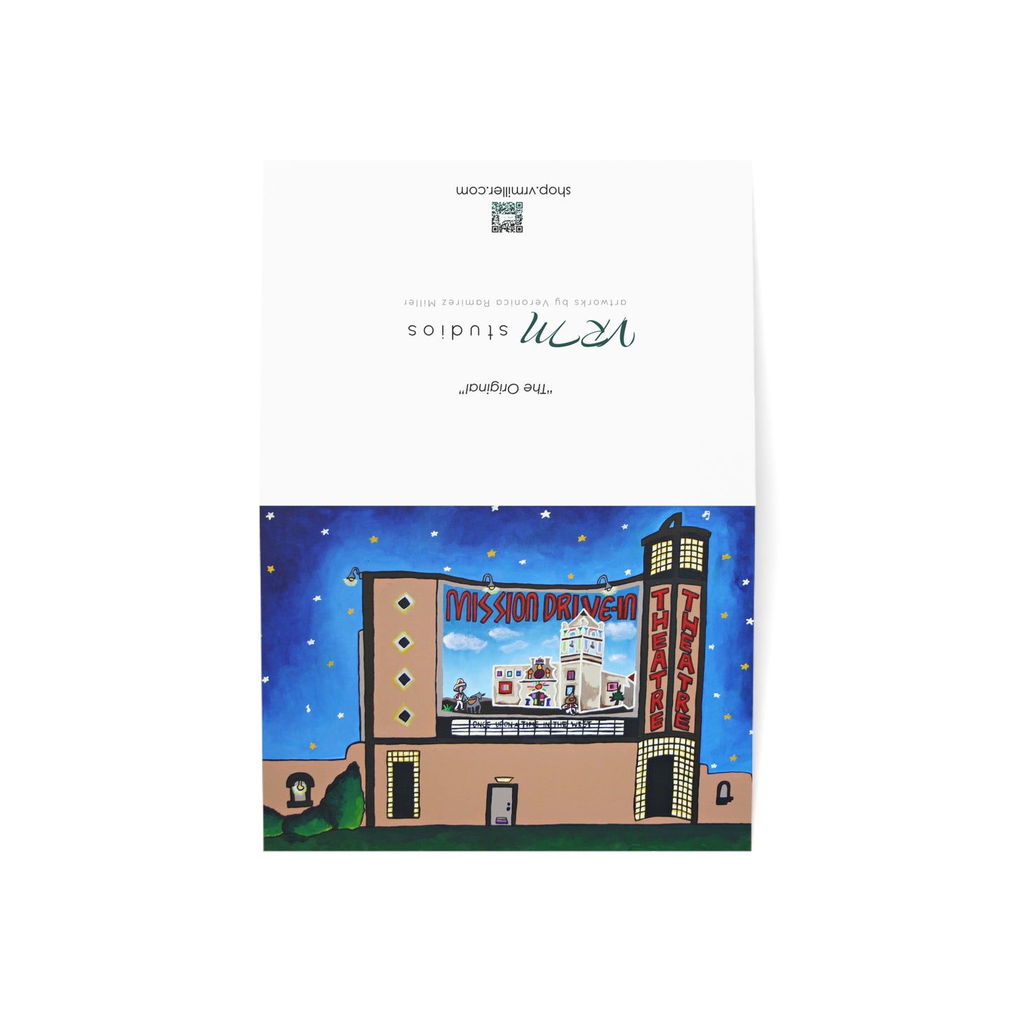 Mission Drive-In Theater Greeting Card | San Antonio Texas Art Card | Vintage Drive-In Movie Gift | Original Artwork by VRM Studios