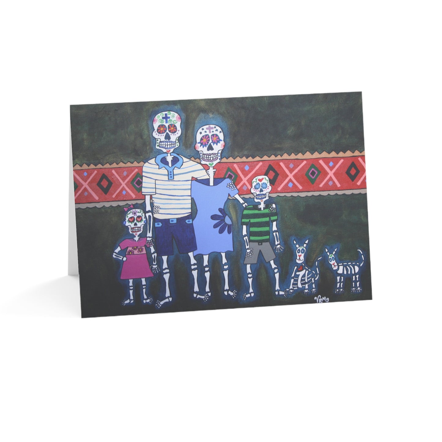 La Familia Skeleton Family Greeting Card | Day of the Dead Art Card | Sugar Skull Family | Original Artwork by VRM Studios
