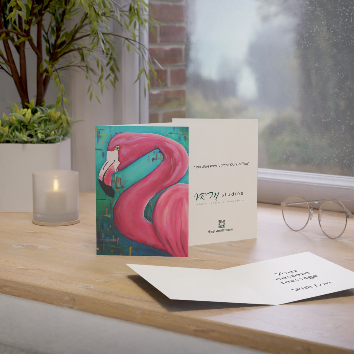 Pink Flamingo Greeting Card | Tropical Bird Art | Flamingo Lover Gift | Birthday or Thank You Card | Personalized 5x7 Note Card