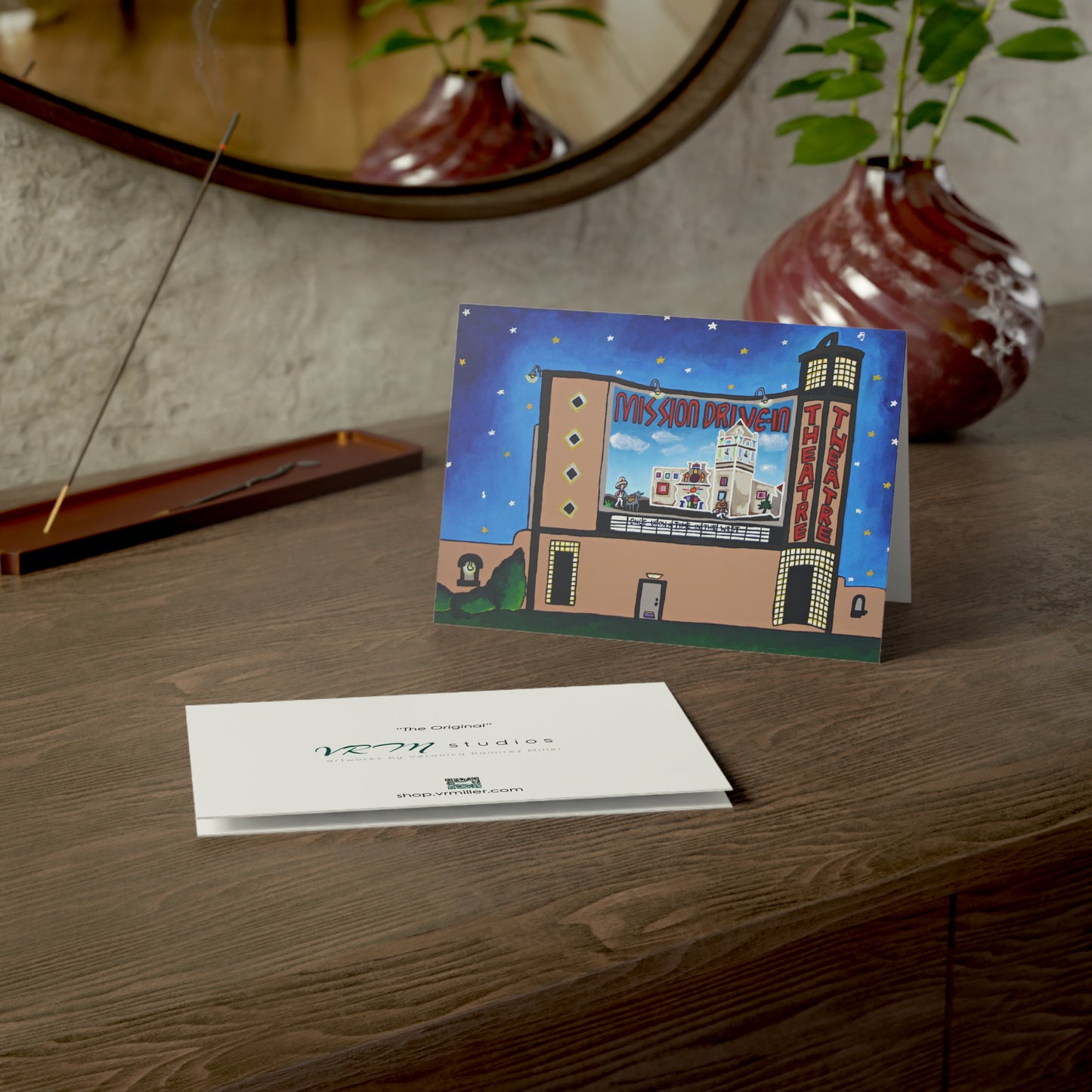 Mission Drive-In Theater Greeting Card | San Antonio Texas Art Card | Vintage Drive-In Movie Gift | Original Artwork by VRM Studios