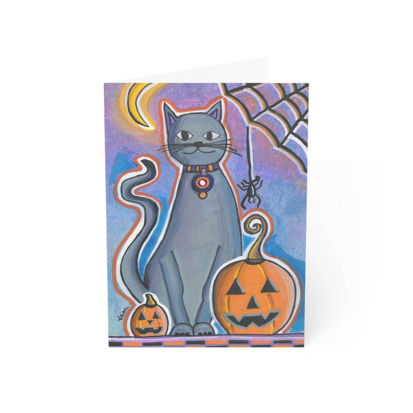 Black Cat Halloween Card | Jack O Lantern Greeting Card | Pumpkin Halloween Card | Spooky Season Art | Original Artwork by VRM Studios