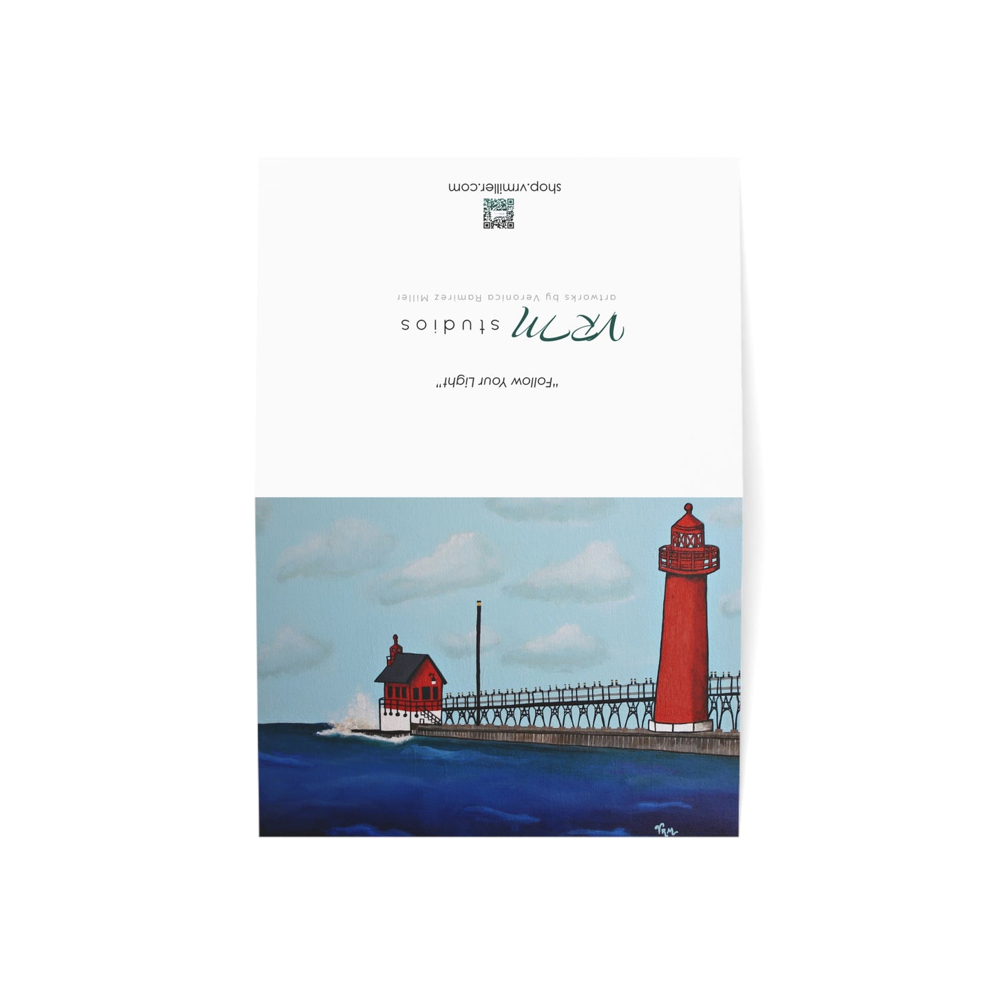 Michigan Lighthouse Greeting Card | Great Lakes Lighthouse Art | Nautical Greeting Card | Original Artwork by VRM Studios
