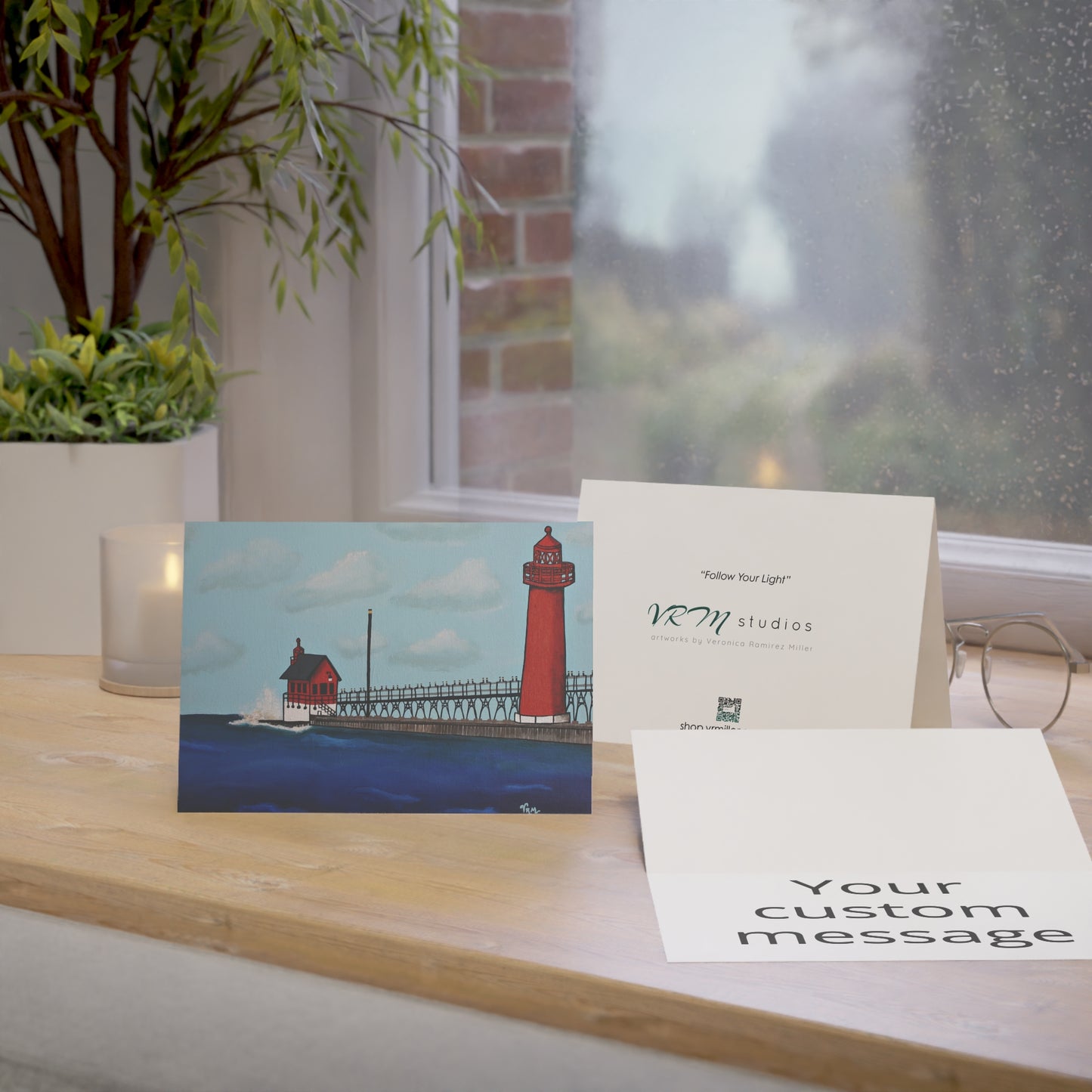 Michigan Lighthouse Greeting Card | Great Lakes Lighthouse Art | Nautical Greeting Card | Original Artwork by VRM Studios
