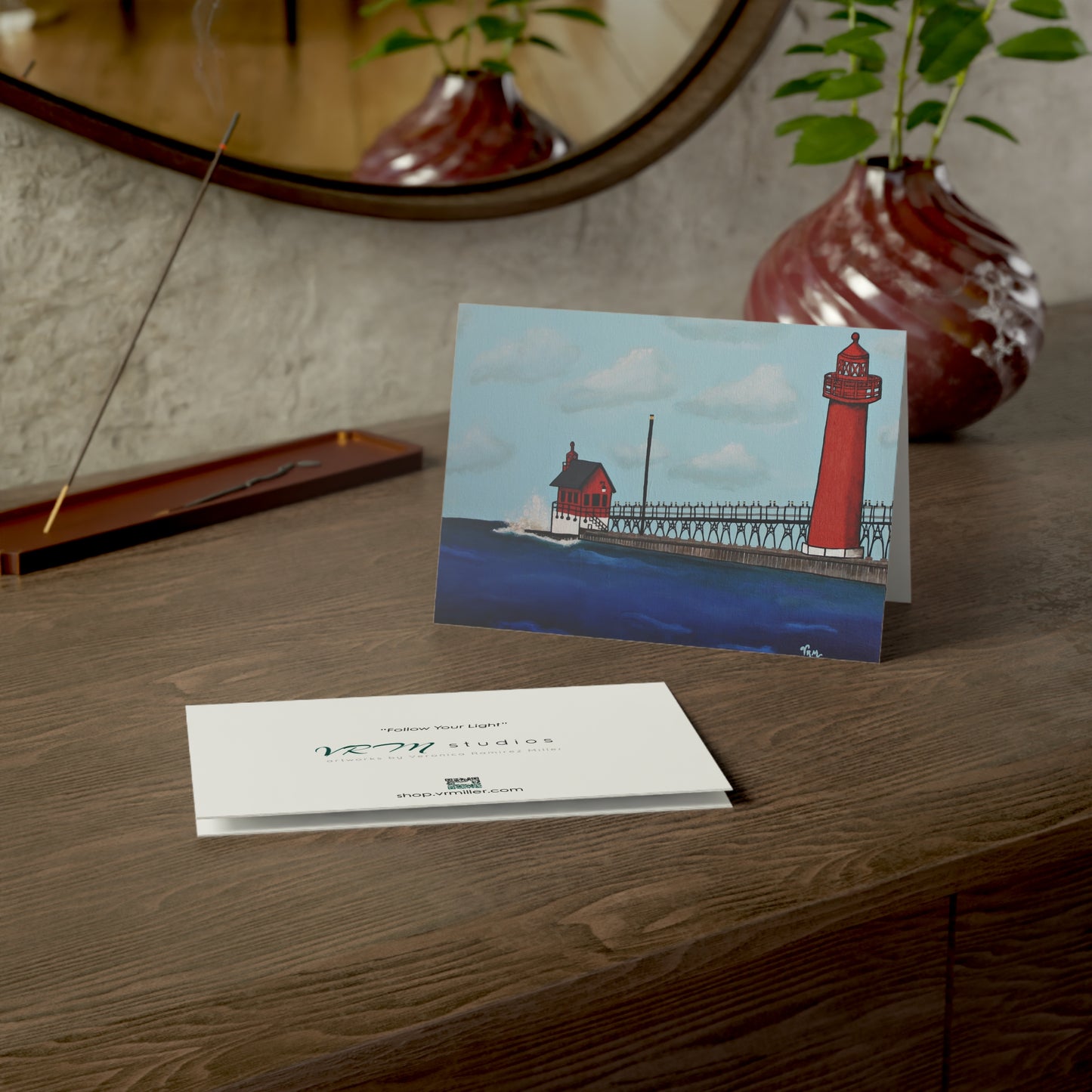 Michigan Lighthouse Greeting Card | Great Lakes Lighthouse Art | Nautical Greeting Card | Original Artwork by VRM Studios