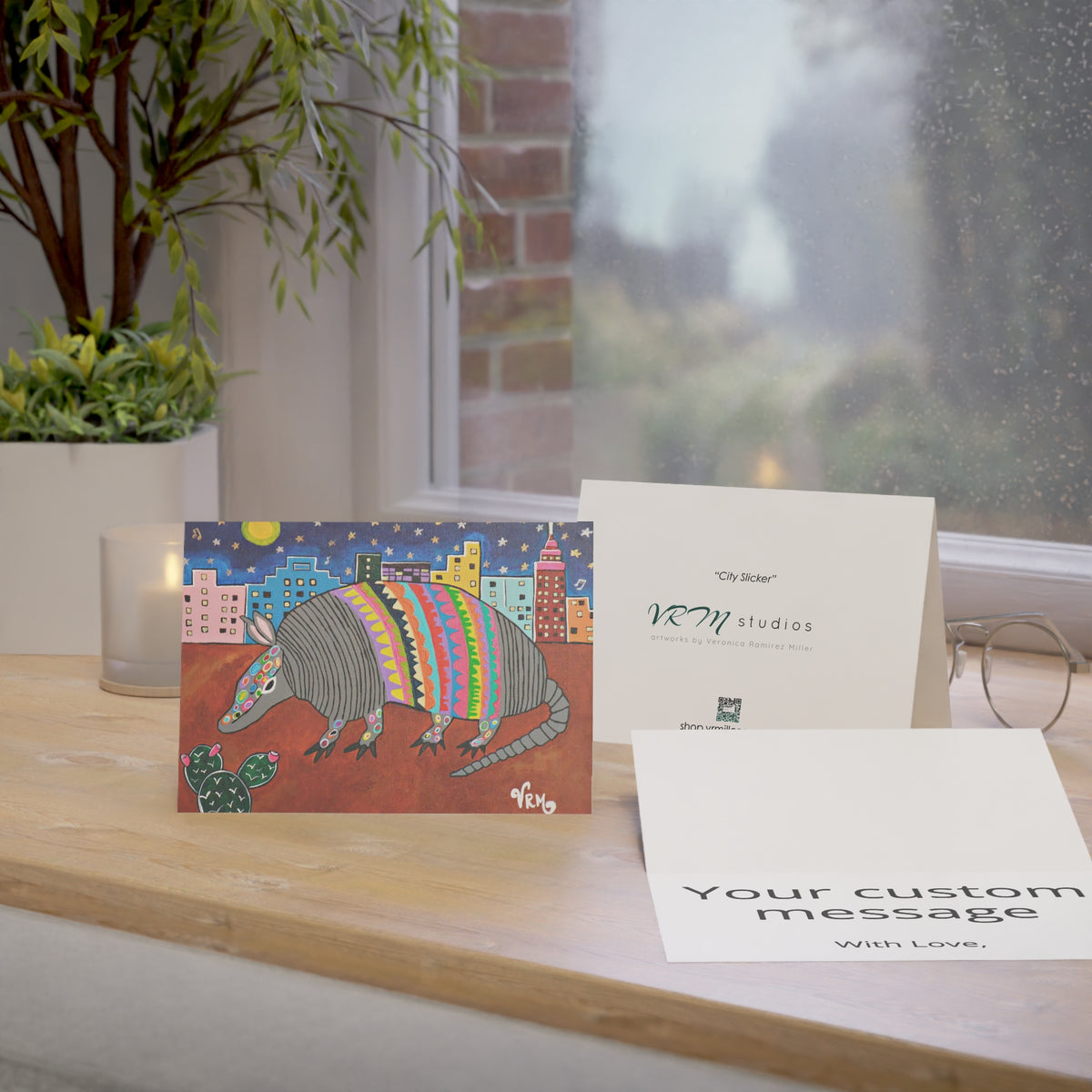 Colorful Armadillo Greeting Card | Texas Art Card | Armadillo Gift | Southwestern Wildlife Card | Original Artwork by VRM Studios