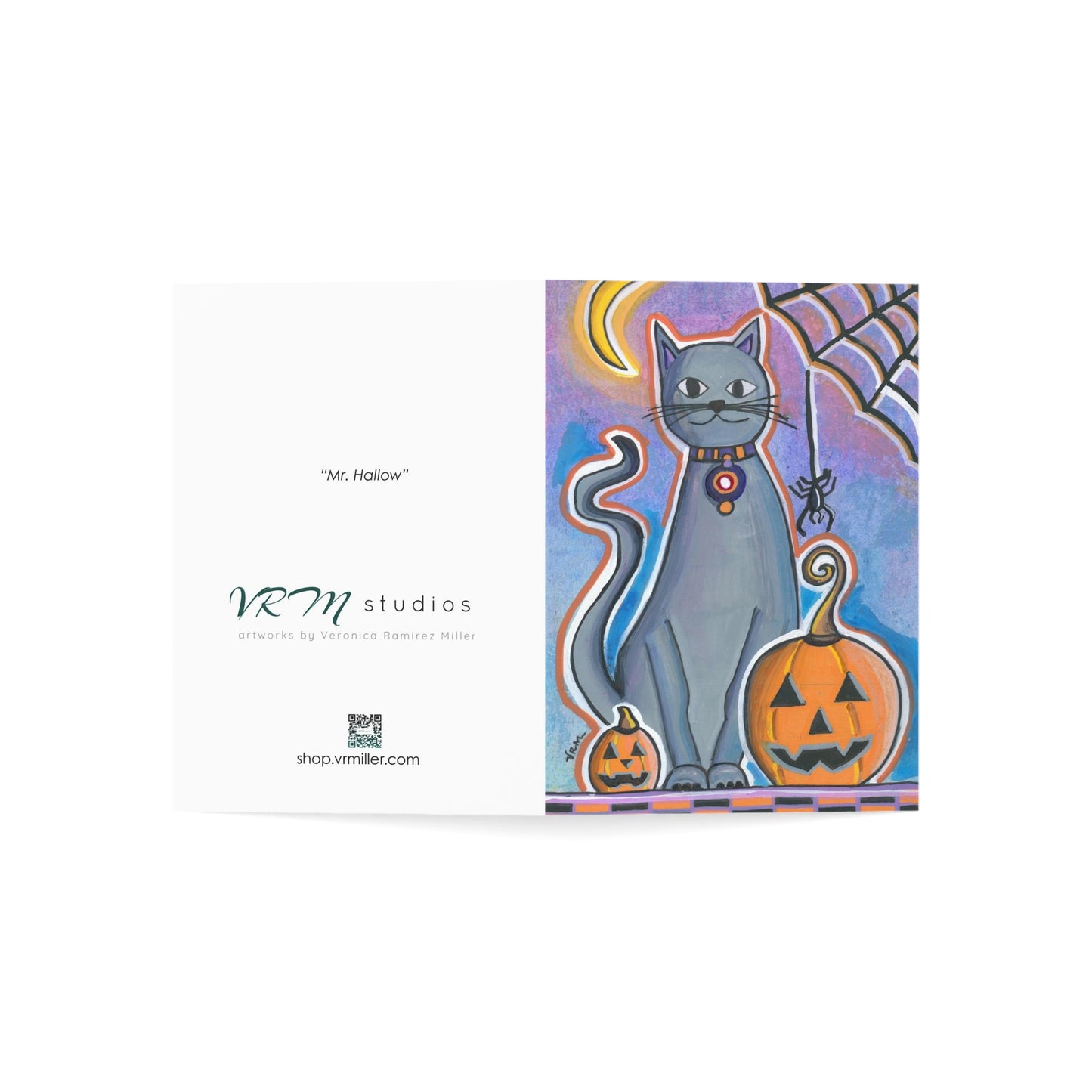Black Cat Halloween Card | Jack O Lantern Greeting Card | Pumpkin Halloween Card | Spooky Season Art | Original Artwork by VRM Studios