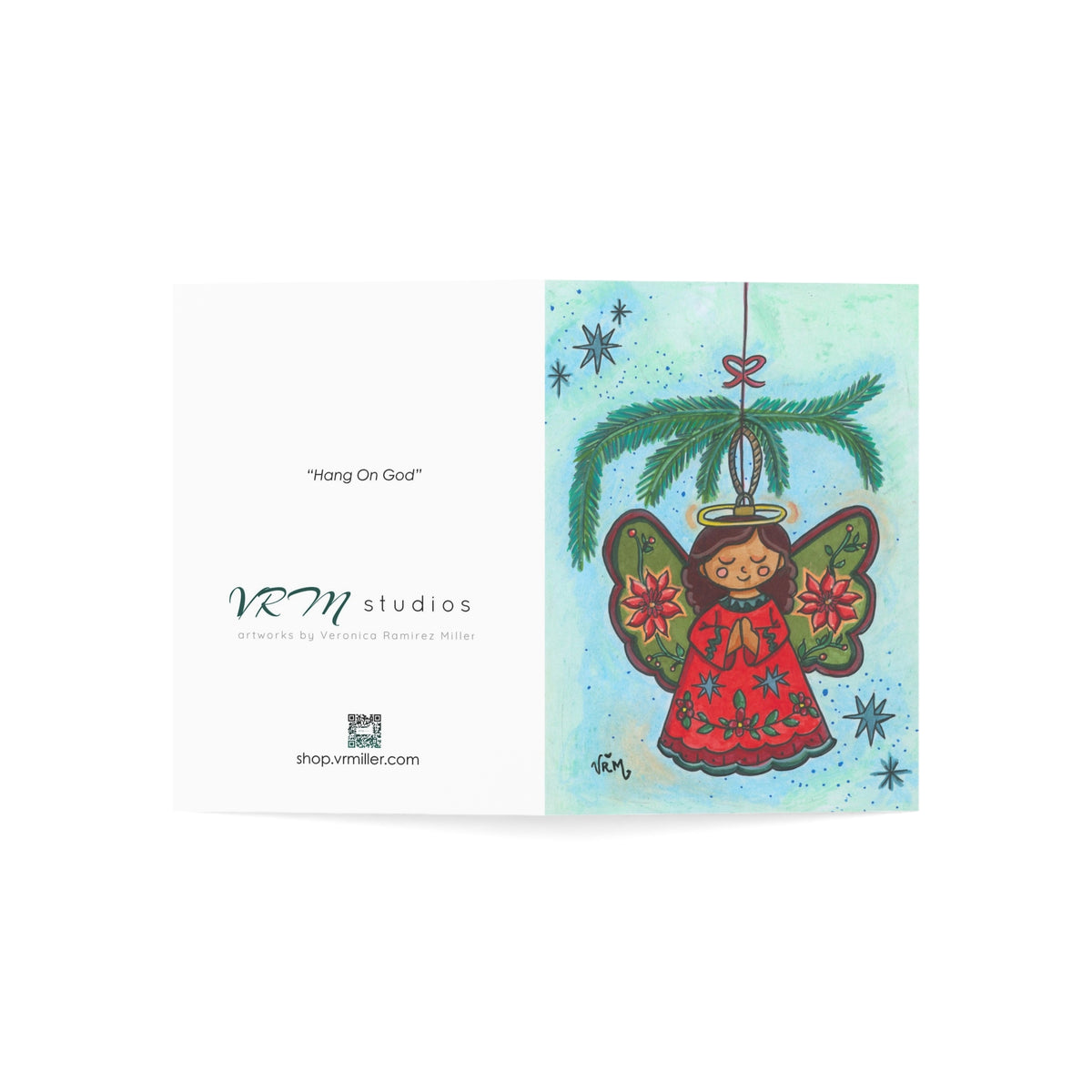 Christmas Angel Greeting Card | Christian Encouragement Card | Hang On God Faith Card | Religious Christmas Card | Original Art