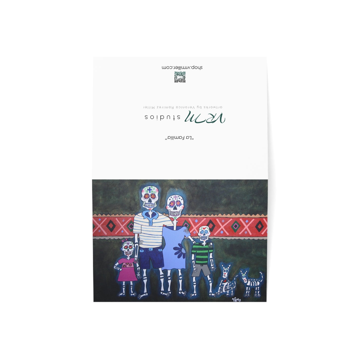 La Familia Skeleton Family Greeting Card | Day of the Dead Art Card | Sugar Skull Family | Original Artwork by VRM Studios