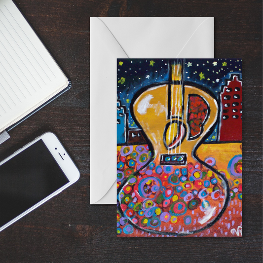 Colorful Acoustic Guitar Greeting Card | Music Lover Card | Guitar Player Gift | Musician Art Card | Original Artwork by VRM Studios