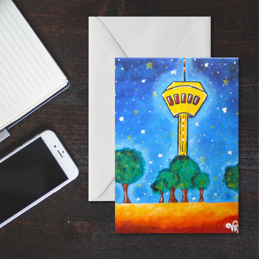Tower of the Americas Greeting Card | San Antonio Texas Art Card | Texas Landmark Gift | Skyline Greeting Card | Original Artwork