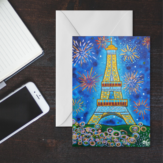 Eiffel Tower Greeting Card | Paris Art Card | Paris Skyline Greeting Card | France Travel Gift | Romantic Card | Original Artwork