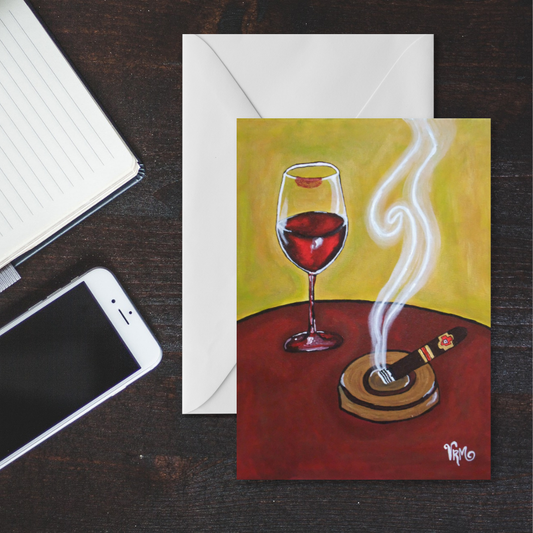 Red Wine Greeting Card | Wine Lover Gift | Wine Glass Art Card | Blank Note Card | Sommelier Gift | Original Artwork by VRM Studios