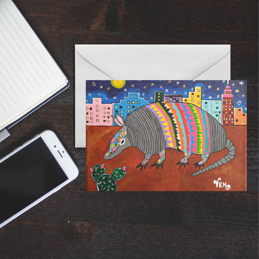 Colorful Armadillo Greeting Card | Texas Art Card | Armadillo Gift | Southwestern Wildlife Card | Original Artwork by VRM Studios