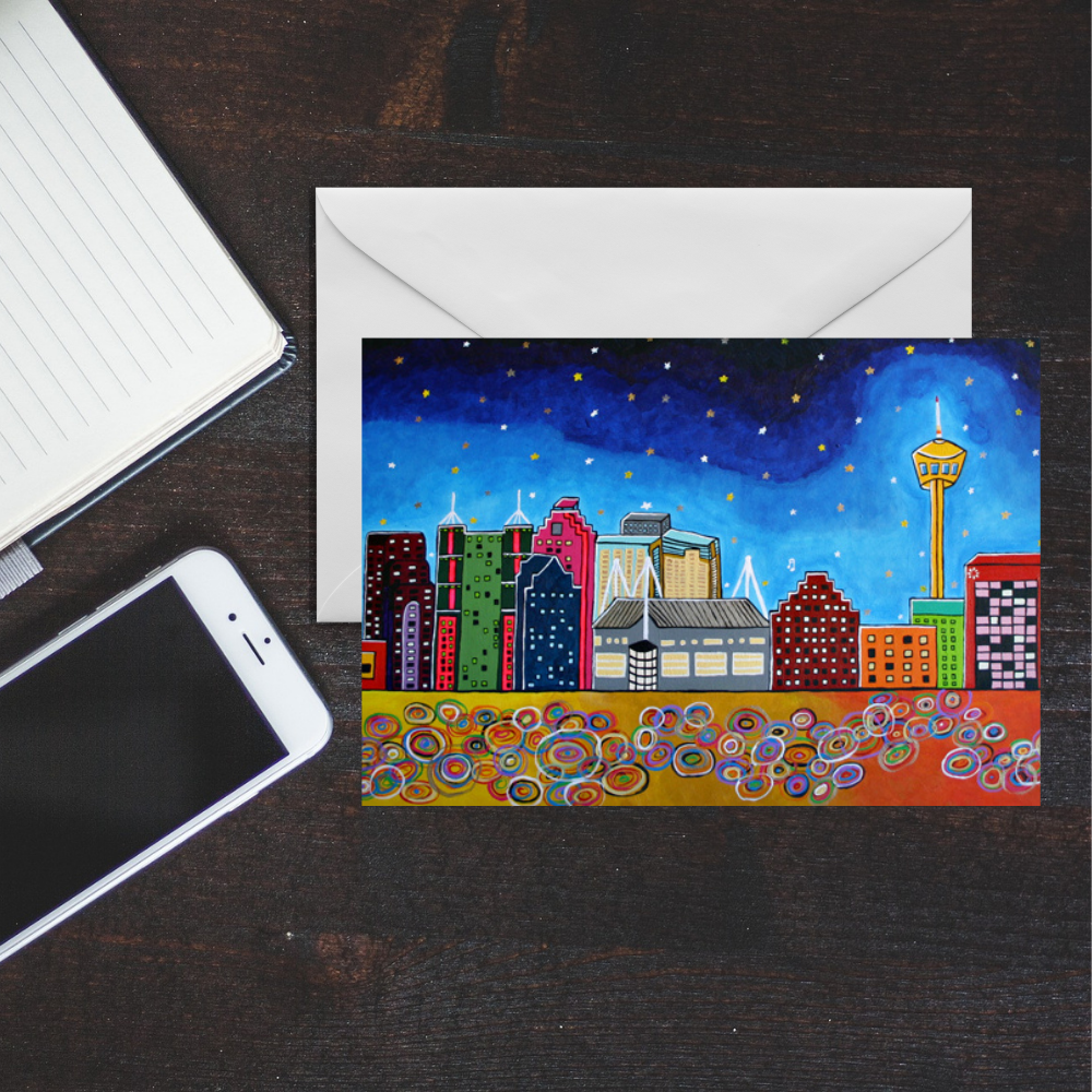 San Antonio Skyline Greeting Card | Texas Cityscape Art Card | Alamo City Gift | San Antonio Souvenir | Original Artwork by VRM Studios