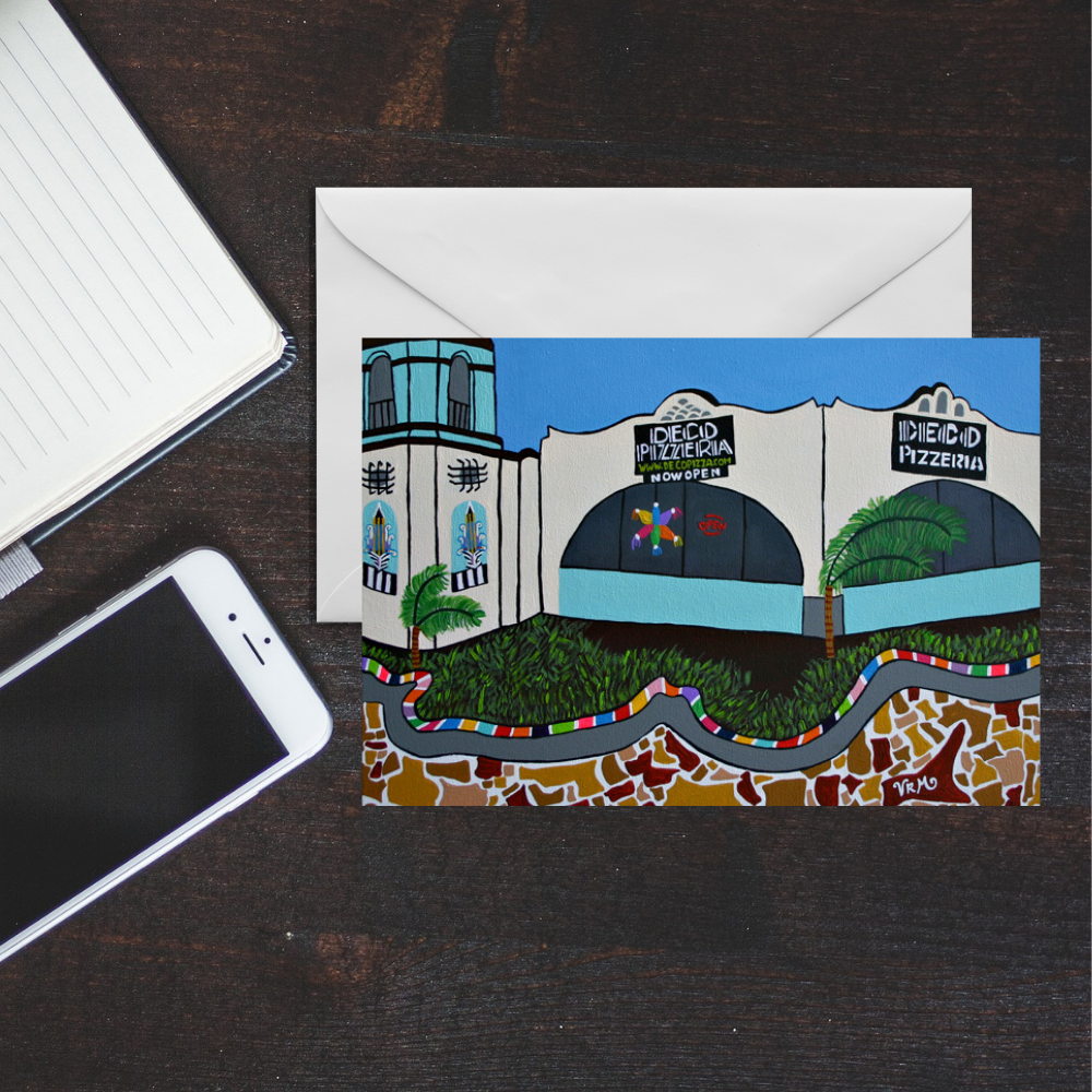 Deco Pizzeria Greeting Card | San Antonio Texas Art Card | Deco District Landmark | Nostalgic Restaurant Art | Original Artwork