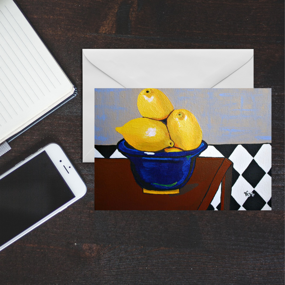 Lemon Greeting Card | Citrus Still Life Art Card | Kitchen Art Greeting Card | Housewarming Gift | Original Artwork by VRM Studios