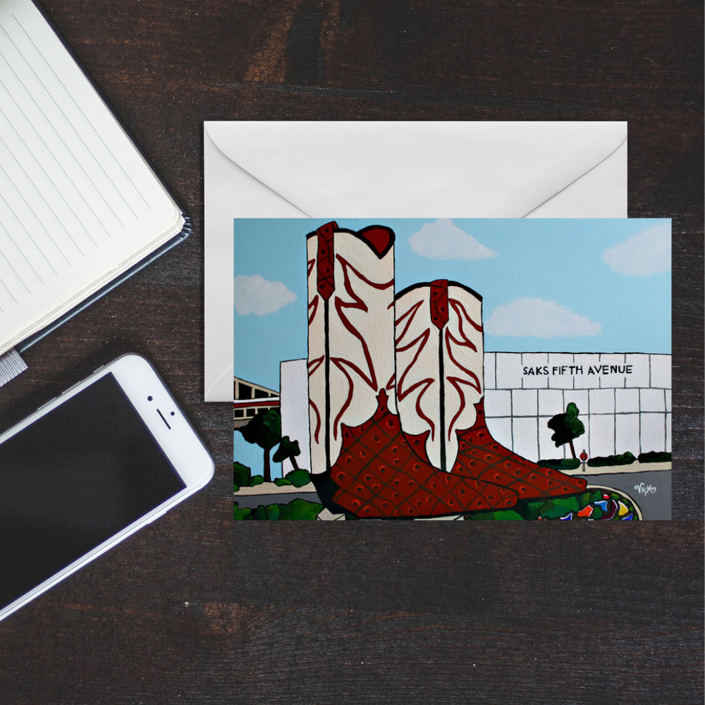 Giant Cowboy Boots Greeting Card | San Antonio Texas Art Card | North Star Mall Landmark | Original Artwork by VRM Studios