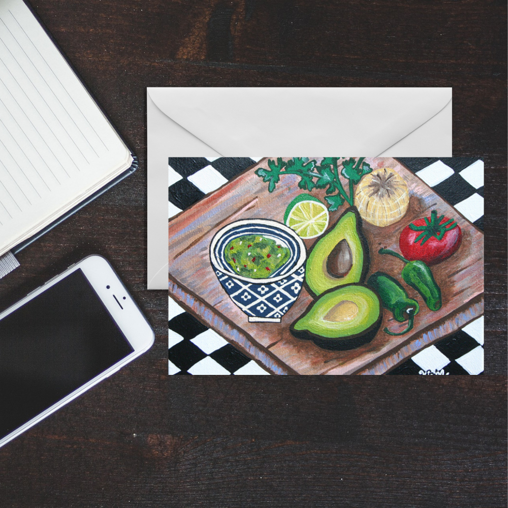 Guacamole Greeting Card | Avocado Art Card | Foodie Gift | Kitchen Art Greeting Card | Blank Note Card | Original Artwork by VRM Studios