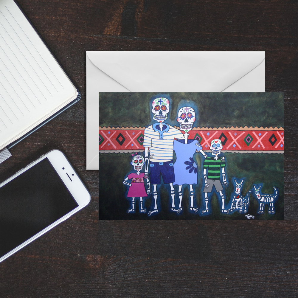 La Familia Skeleton Family Greeting Card | Day of the Dead Art Card | Sugar Skull Family | Original Artwork by VRM Studios