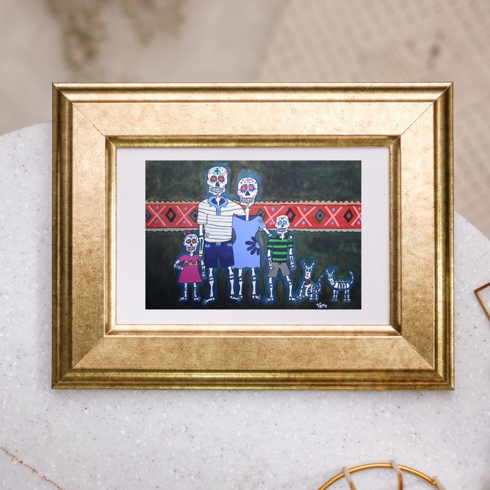 La Familia Skeleton Family Greeting Card | Day of the Dead Art Card | Sugar Skull Family | Original Artwork by VRM Studios