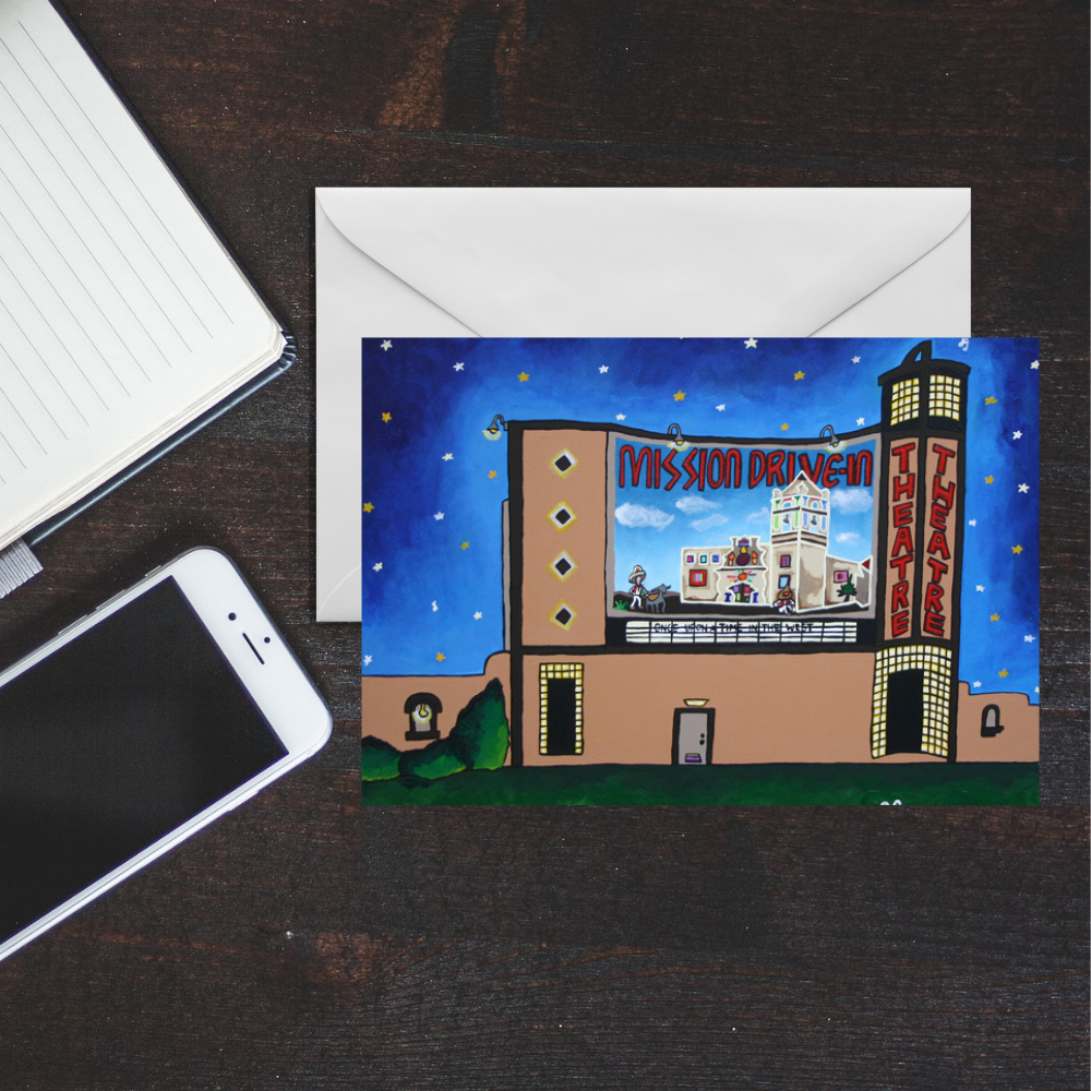 Mission Drive-In Theater Greeting Card | San Antonio Texas Art Card | Vintage Drive-In Movie Gift | Original Artwork by VRM Studios