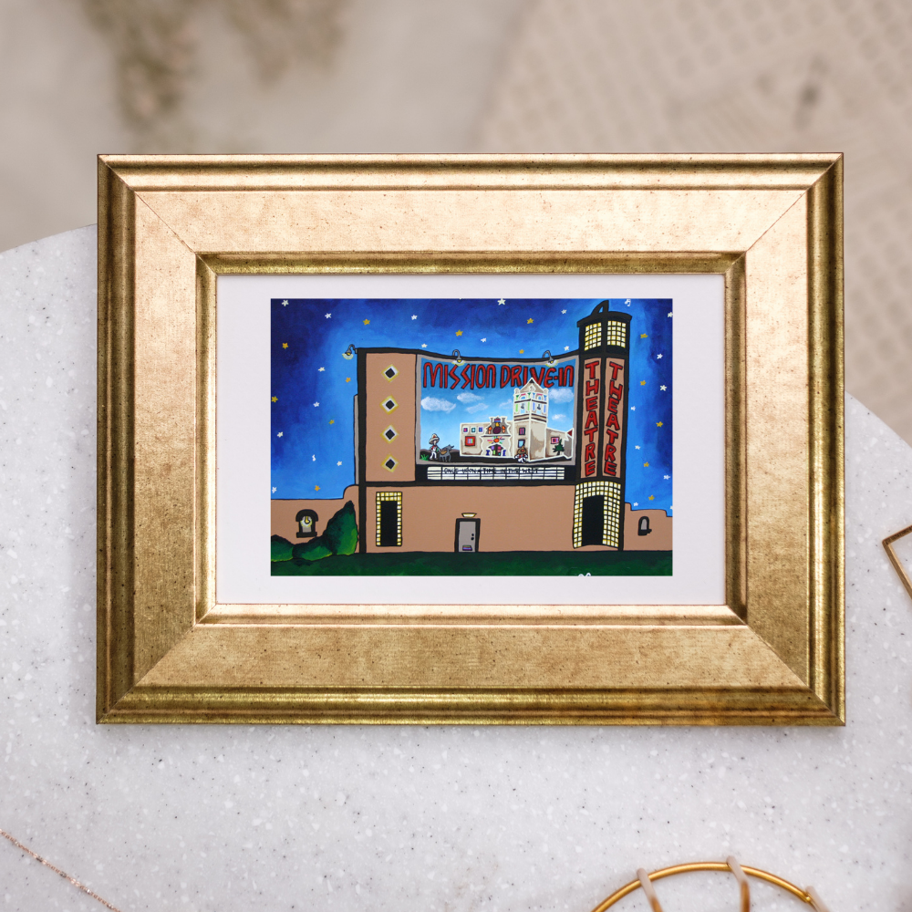 Mission Drive-In Theater Greeting Card | San Antonio Texas Art Card | Vintage Drive-In Movie Gift | Original Artwork by VRM Studios