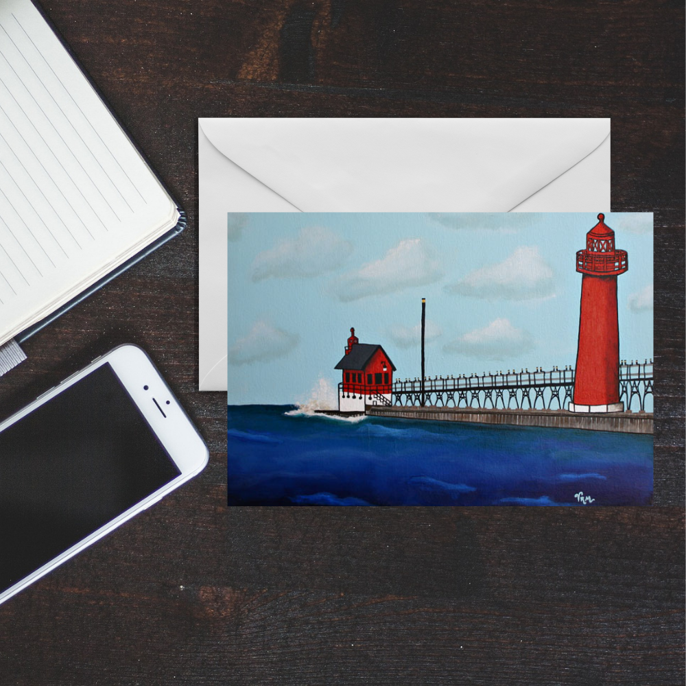 Michigan Lighthouse Greeting Card | Great Lakes Lighthouse Art | Nautical Greeting Card | Original Artwork by VRM Studios