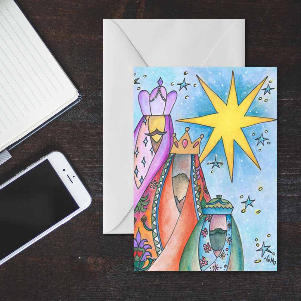 Three Wise Men Christmas Card | Nativity Greeting Card | Christian Holiday Card | Three Kings Religious Christmas Card | Original Art