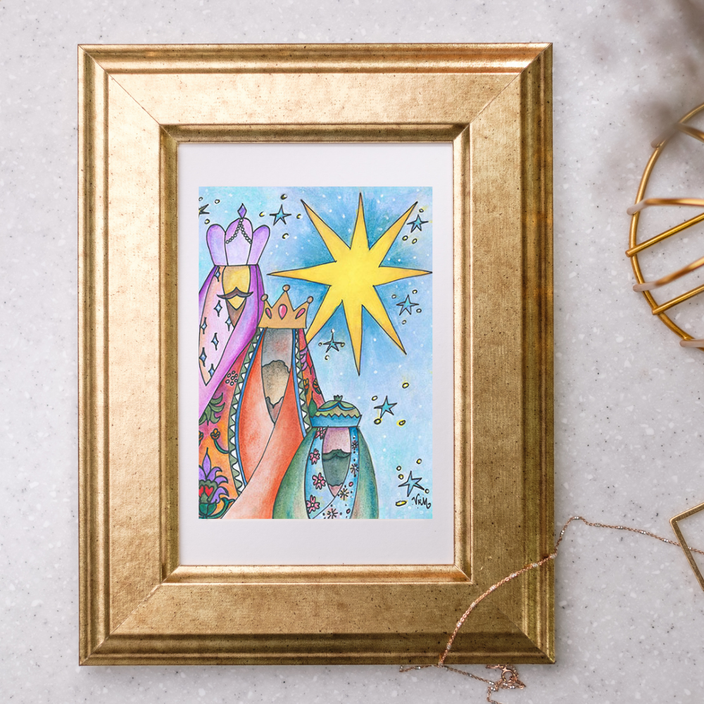 Three Wise Men Christmas Card | Nativity Greeting Card | Christian Holiday Card | Three Kings Religious Christmas Card | Original Art