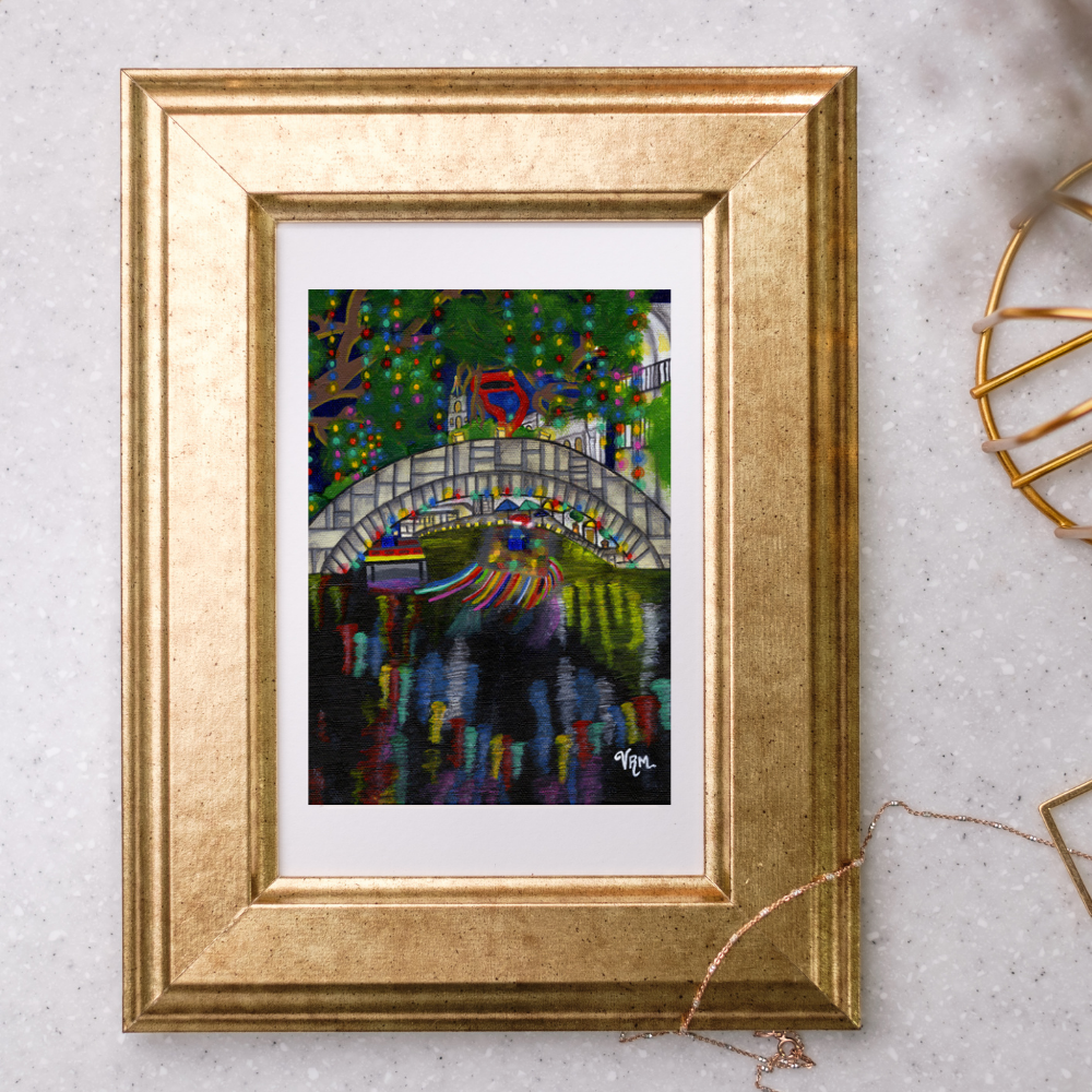 San Antonio River Walk Christmas Card | Texas Holiday Greeting Card | Riverwalk Christmas Lights | Original Art by VRM Studios