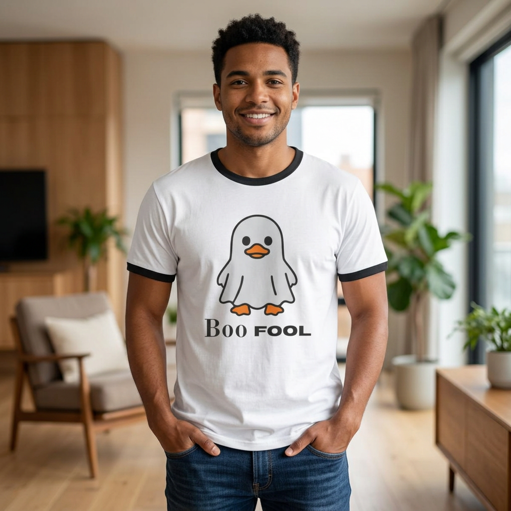 Boo Fool Ghost Ringer T-Shirt, Cute Halloween Shirt, Funny Spooky Season Tee, Retro Double-Sided Graphic Tee