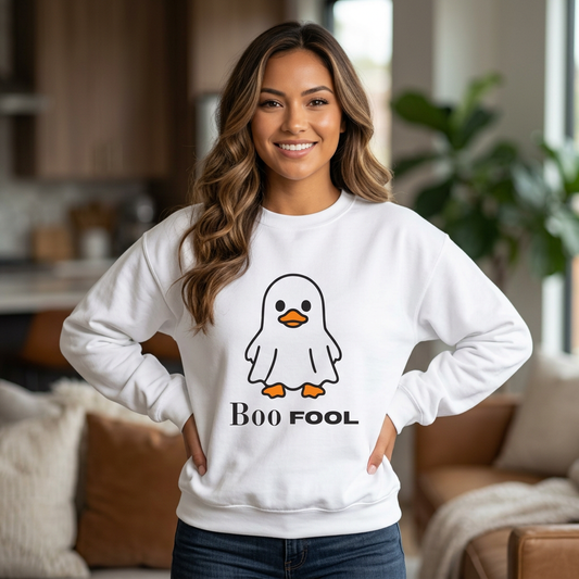 Boo Fool Ghost Duck Sweatshirt, Cute Halloween Crewneck, Funny Spooky Season Sweater, Cozy Fall Graphic Pullover