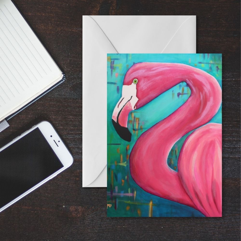Pink Flamingo Greeting Card | Tropical Bird Art | Flamingo Lover Gift | Birthday or Thank You Card | Personalized 5x7 Note Card