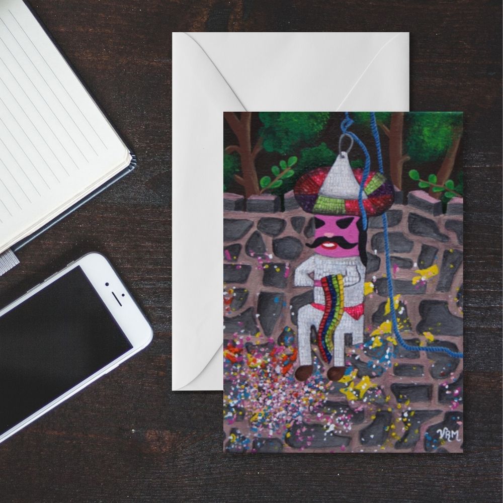 Señor Piñata Greeting Card | Colorful Fiesta Birthday Card | Mexican Party Art | Blank 5x7 Card | Personalized Message