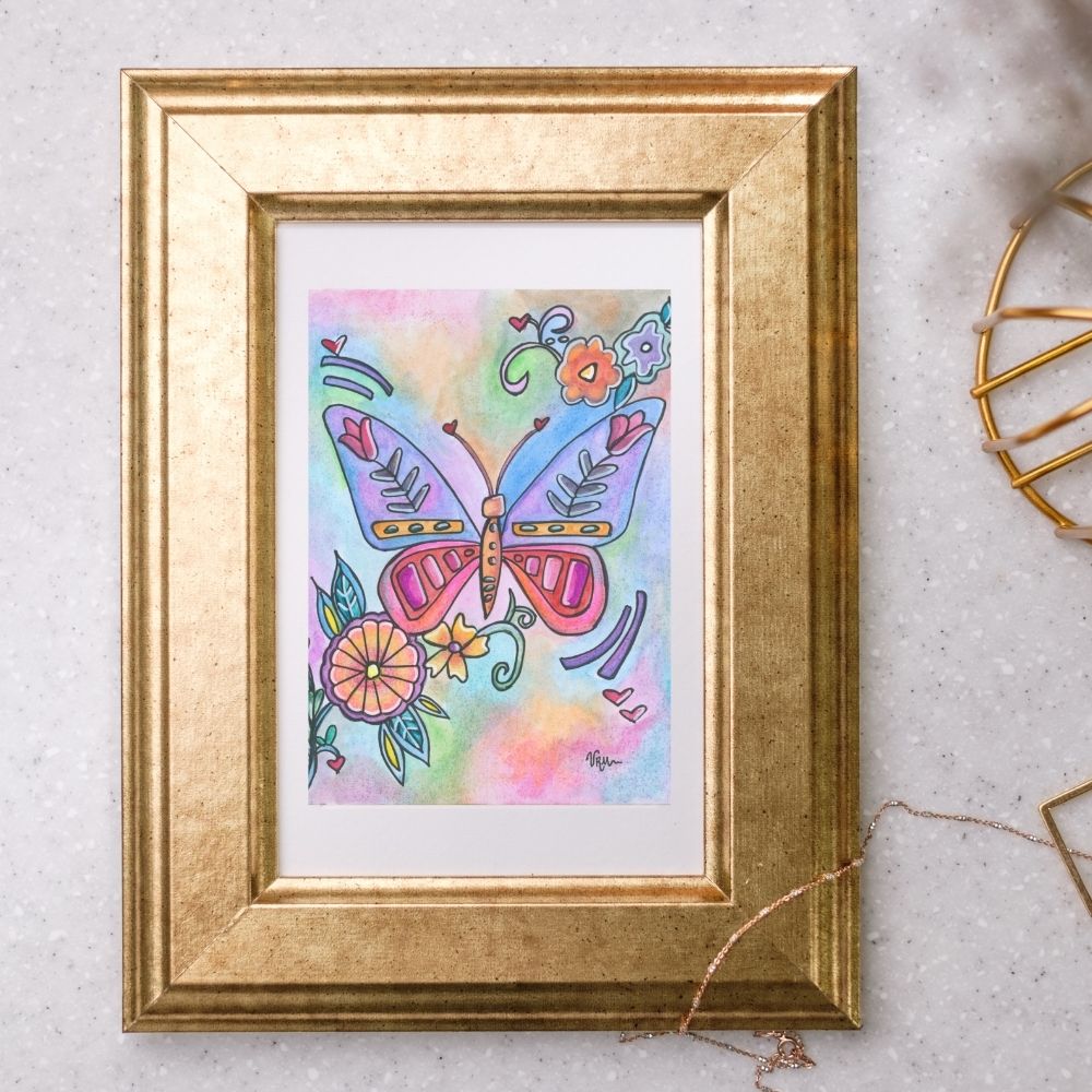 Butterfly Greeting Card | Colorful Floral Art Card | Whimsical Butterfly Note Card | Birthday Thank You Card | Original Art