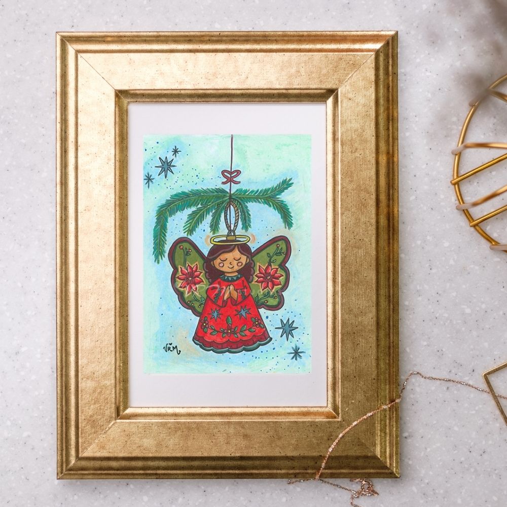 Christmas Angel Greeting Card | Christian Encouragement Card | Hang On God Faith Card | Religious Christmas Card | Original Art